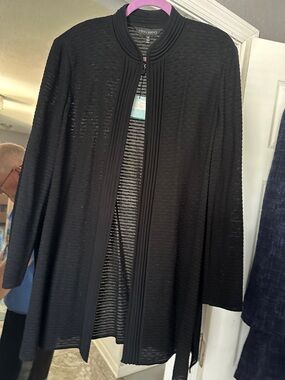Ming Wang Black Open-Front Textured Knit Jacket